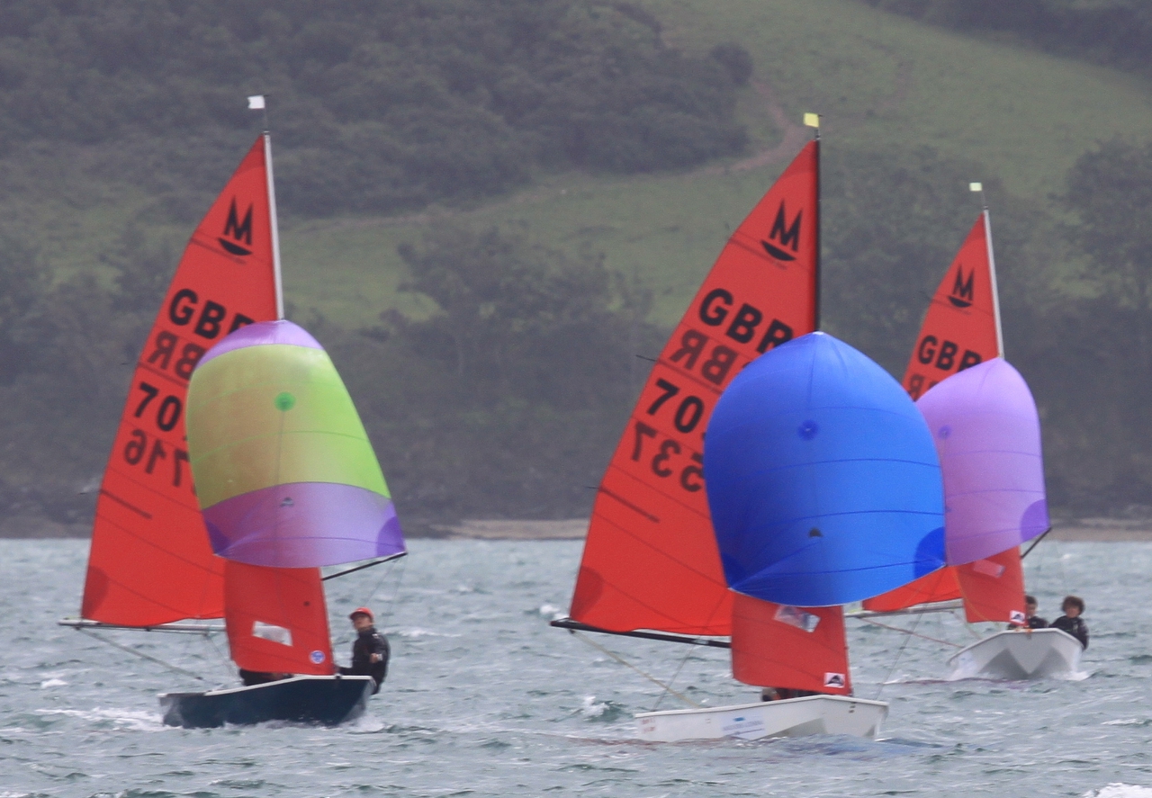 3 Mirror dinghies racing flying spinnakers