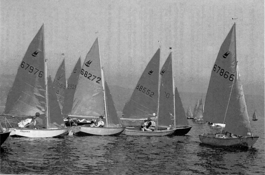Part of the fleet, maybe taken from the Gate launch. Left to right - 67976 A.Algeo & E.Webb, 68272 'Lush Breeze' Jamie Lea & Adam May, 68552 'No Hurry Harry' Peter Harper & Neil Hapgood, 67866 'Wozatru' Dave & C. Warren - photo by: J. Warren A fleet of Mirror dinghies racing to windward in a light wind