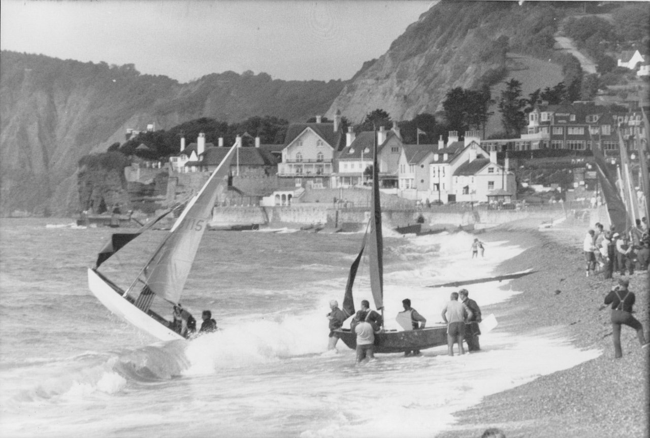 'A rough launch' 68115 - King of Magic, Cole & Darren Briscoe - Photo by: Arthur Sidey Mirror dinghies launching into breaking waves on a steep shelving pebble beach