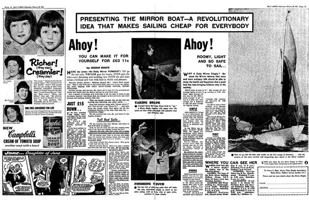 Two pages from the Daily Mirror newspaper, thought to be in 1963 promoting the new dinghy